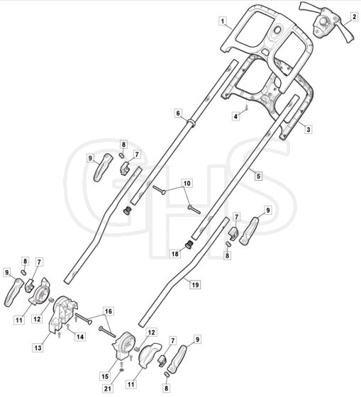 PRINCESS 38 Li Kit - 2021-2022 - 294386263/M21 - Mountfield Rotary Mower Handle Diagram