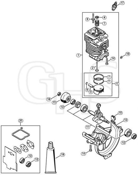 Genuine Stihl KM90 R / A - Cylinder, Engine pan