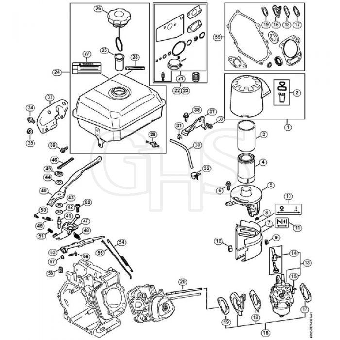 Genuine Stihl RB800 / E - Fuel tank, Carburetor, Throttle control ...