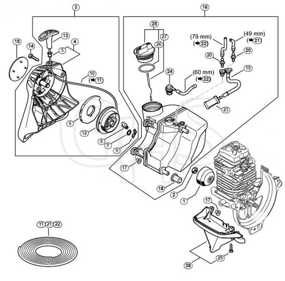 Genuine Stihl HT133 / B - Rewind starter, Fuel tank