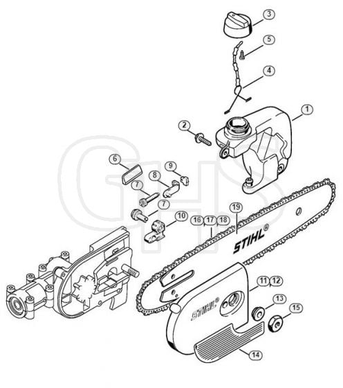 Genuine Stihl HT75 / AE - Oil tank, Chain sprocket cover (38.2002)