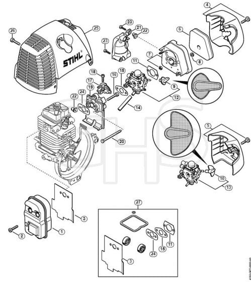 Genuine Stihl HT130 / D - Muffler, Air filter