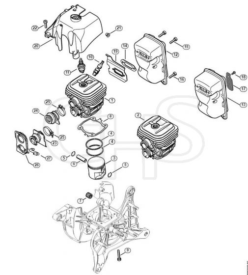 Genuine Stihl TS420 / B - Cylinder, Muffler