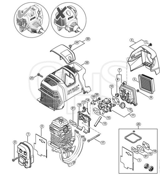 Genuine Stihl HT131 / C - Muffler, Air filter