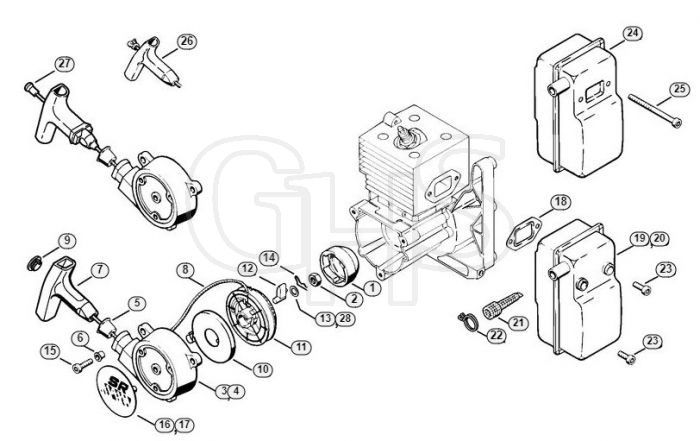 Genuine Stihl SR400 / B - Rewind starter, Muffler