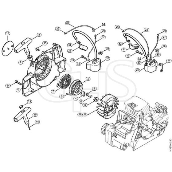 Genuine Stihl 017 / C - Rewind starter, Ignition system