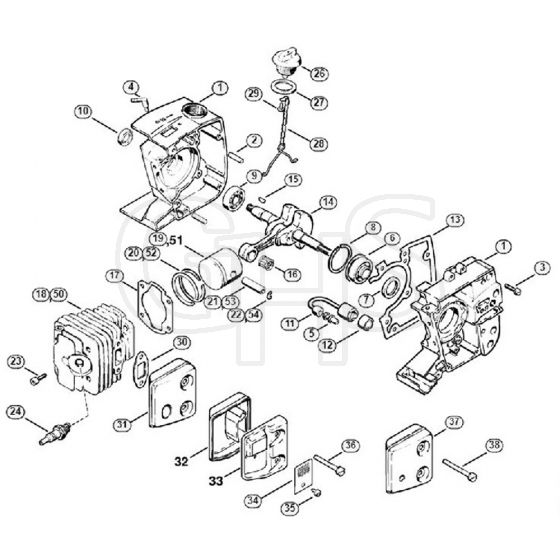 Genuine Stihl 020 1114 / A - Crankcase, Cylinder