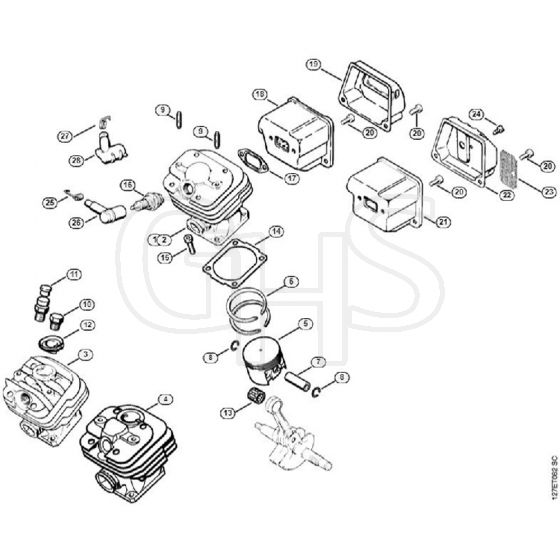 Genuine Stihl 024 WB / B - Cylinder, Muffler