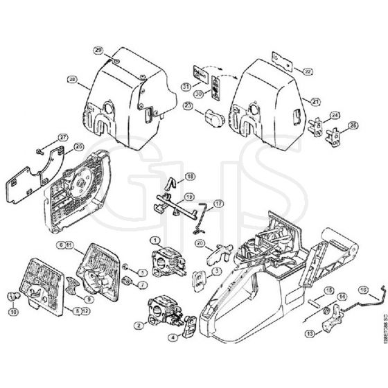 Genuine Stihl 034 / L - Air filter, Throttle control