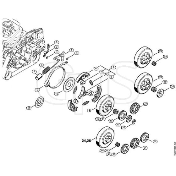 Genuine Stihl 036 / E - Chain brake, Clutch