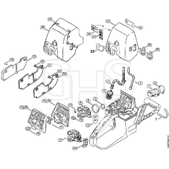 Genuine Stihl 036 QS / L - Pickup body, Air filter