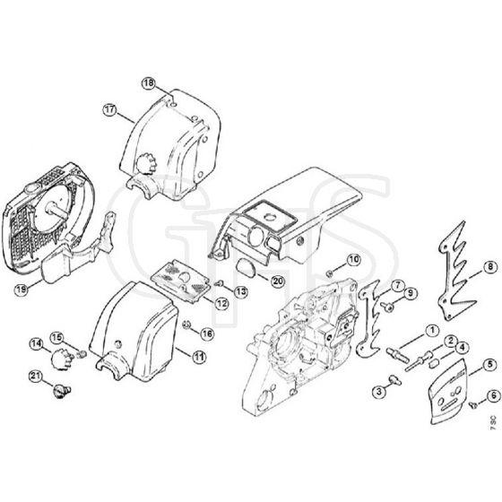 Genuine Stihl 038 M / P - Chain tensioner, Carburetor box cover