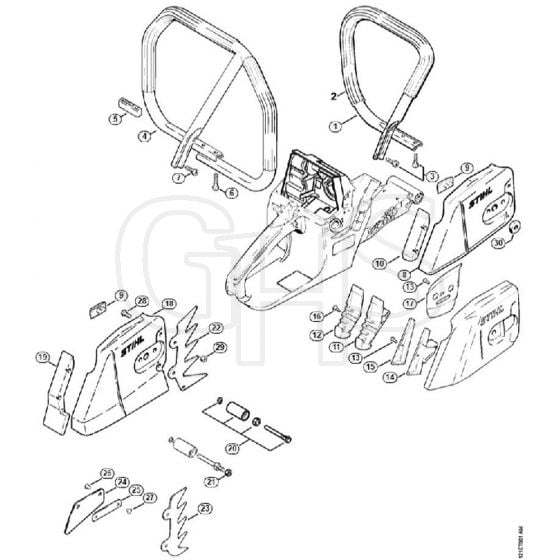 Genuine Stihl 038 / O - Handlebar, Chain sprocket cover