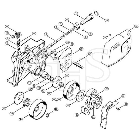 Genuine Stihl 041 AVEQ / C - Oil pump, Clutch, Chain sprocket cover