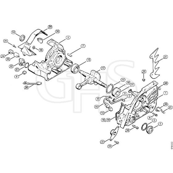 Genuine Stihl 045 AV / A - Crankcase, Crankshaft