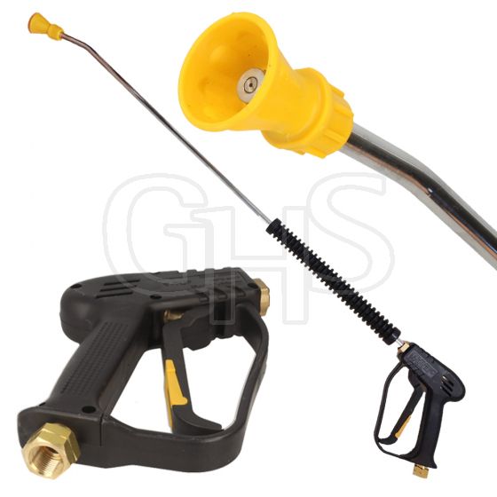 Pressure Washer Gun Assembly 900mm Angled Lance, Nozzle, Fixed Trigger - 3/8" BSP Fittings