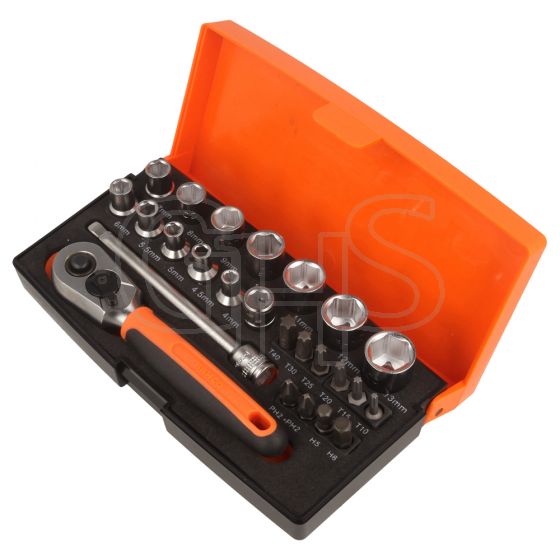 Genuine Bahco Socket Set, 1/4" Drive, 25 Piece - SL25