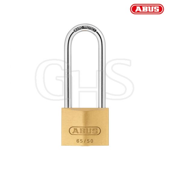 ABUS 65/50HB80 50mm Brass Padlock 80mm Long Shackle Carded - 9858