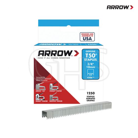 Arrow T50 Staples 10mm (3/8in) Box 1250 - A50624