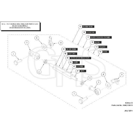 Countax B250 Deck Tension Kit - - 01 Deck Tension Kit Deck Hex Rod