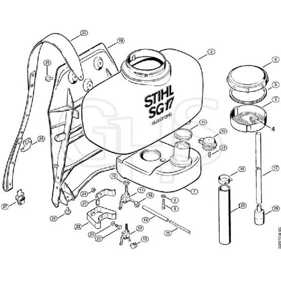 Genuine Stihl BG17 / E - Container with tank, Backplate