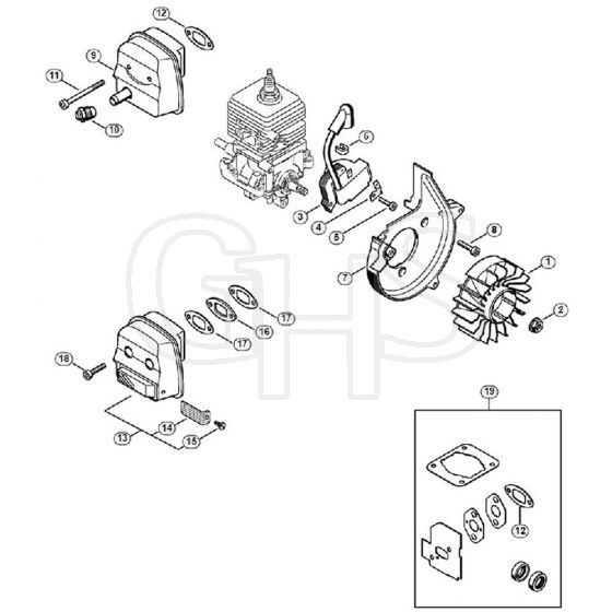 Genuine Stihl BG55 / B - Ignition system, Muffler