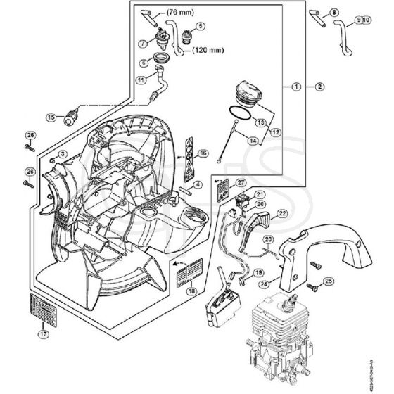 Genuine Stihl BG56 / K - Fan housing, inside