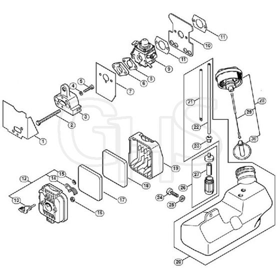 Genuine Stihl BG75 / C - Air filter, Fuel tank