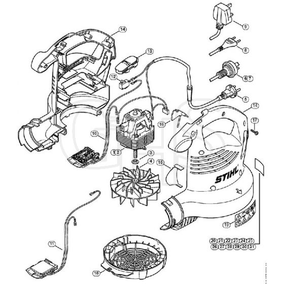 Genuine Stihl BGE71 / A - Electric motor, Fan housing