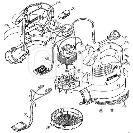 Genuine Stihl BGE71 / B - BGE 71 USA, CDN:  Electric motor, Fan housing