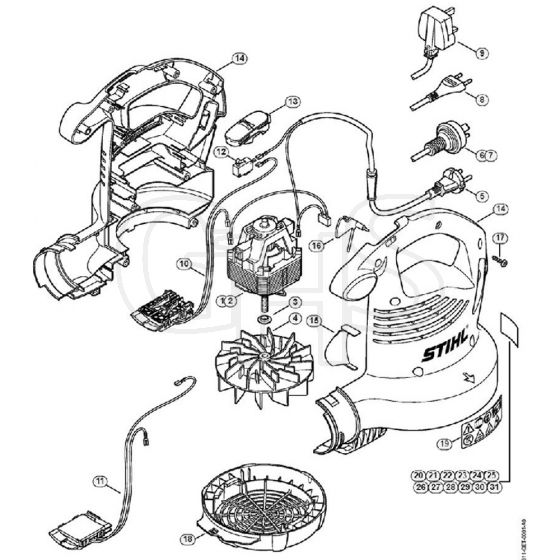 Genuine Stihl BGE81 / A - BGE 71: Electric motor, Fan housing