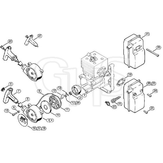 Genuine Stihl BR320 / B - Rewind starter, Muffler