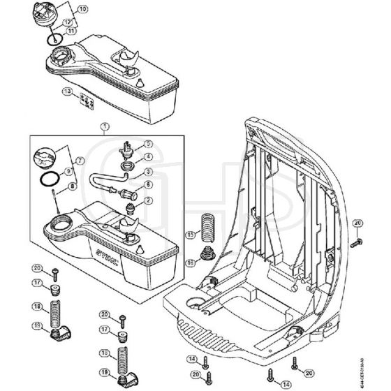 Genuine Stihl BR350 / G - Fuel tank, AV system