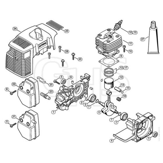 Genuine Stihl BT121 / A - Crankcase, Cylinder