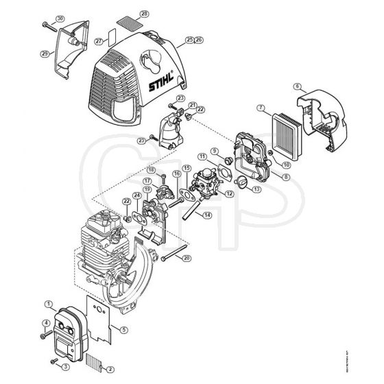 Genuine Stihl BT130 / D - Muffler, Air filter, Air guide shroud