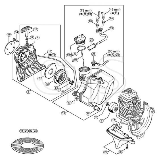 Genuine Stihl BT131 / B - Rewind starter, Fuel tank