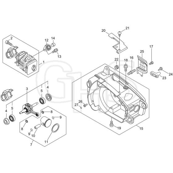 Cylinder, Crankcase, Piston