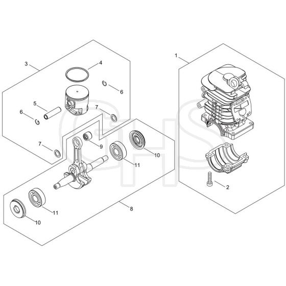 Cylinder, Piston, Crankshaft