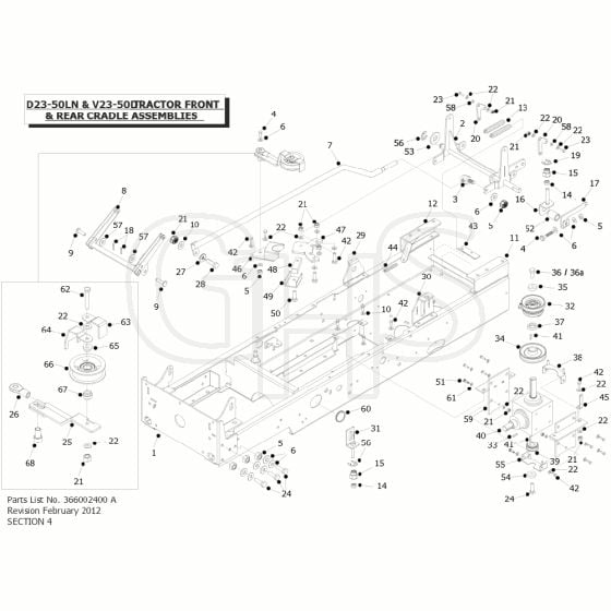 Countax D23-50Ln - From - 01 Front And Rear Cradle Assemblies