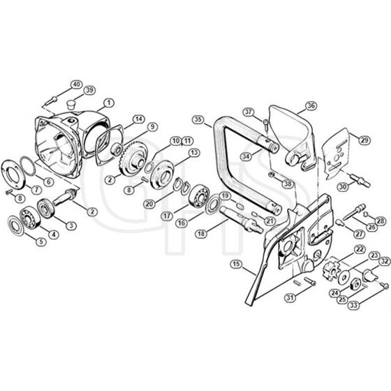 Genuine Stihl E15 / B - Gear housing, Bar connecting housing, Handlebar