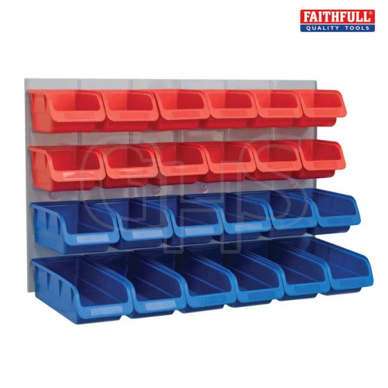 24 Plastic Storage Bins with Metal Wall Panel