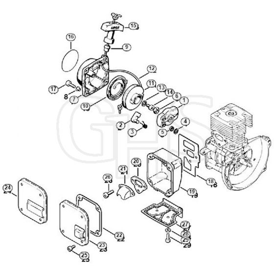 Genuine Stihl FR106 / B - Rewind starter, Muffler