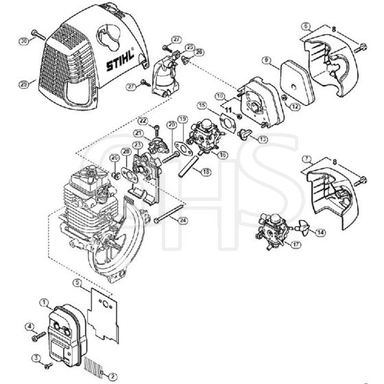 Genuine Stihl FR130 T / D - Muffler, Air filter