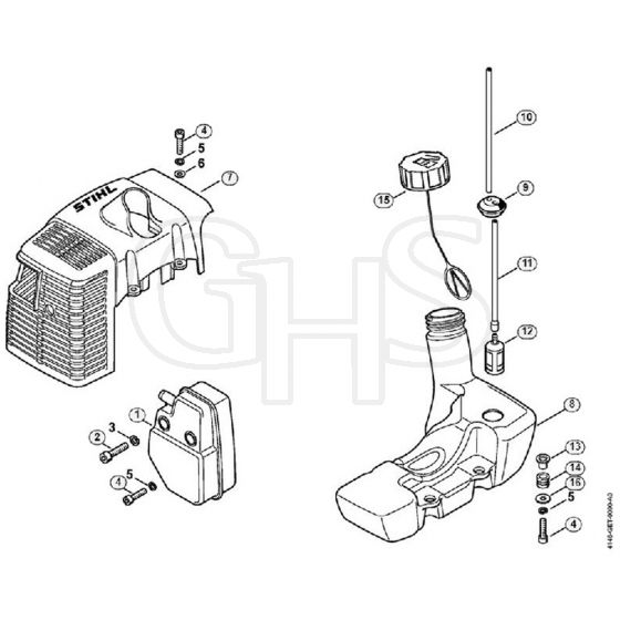 Genuine Stihl FR3900 / C - Muffler, Shroud, Fuel tank