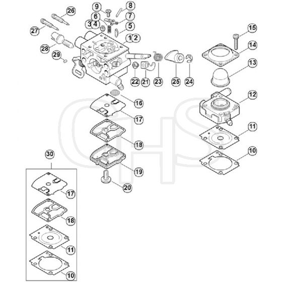 Genuine Stihl FR410 C-E / G - Carburetor 4147/23, 4147/24