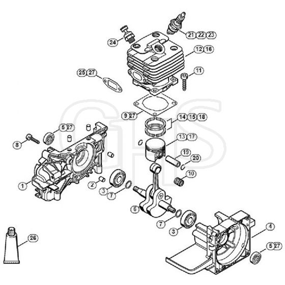 Genuine Stihl FR480 / A - Crankcase, Cylinder FR 350