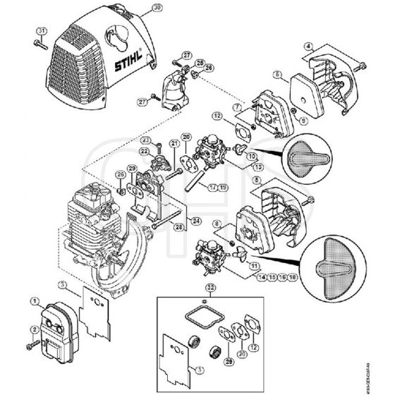 Genuine Stihl FS100 R / D - Muffler, Air Filter