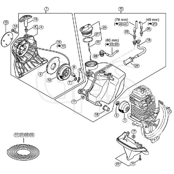 Genuine Stihl FS111 R / B - Rewind Starter, Fuel Tank
