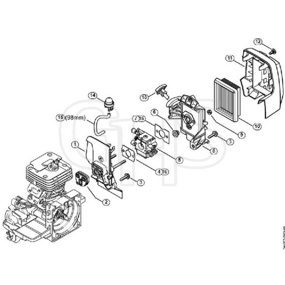 Genuine Stihl FS120 2-MIX / J - Carburetor housing, Air filter 2-MIX