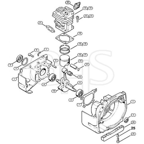 Genuine Stihl FS180 / A - Crankcase, Cylinder